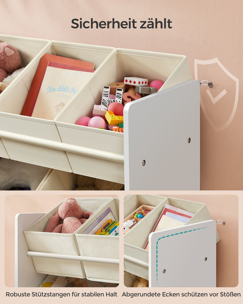 Rootz Children's Shelf - Kids Storage Shelf - Organizer Shelf -  White MDF & Fabric - 29.5cm x 62.5cm x 60cm