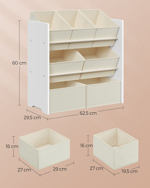 Rootz Children's Shelf - Kids Storage Shelf - Organizer Shelf -  White MDF & Fabric - 29.5cm x 62.5cm x 60cm
