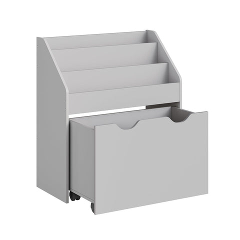 Rootz Toy Shelf on Wheels - Kids Organizer - Storage Unit - 3 Shelves - MDF - 29.5x62.5x70cm - Grey