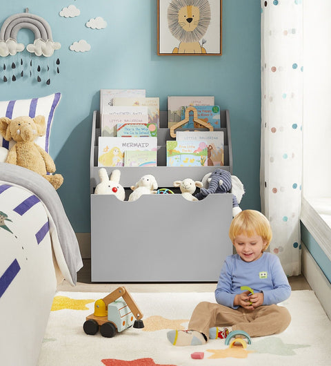 Rootz Toy Shelf on Wheels - Kids Organizer - Storage Unit - 3 Shelves - MDF - 29.5x62.5x70cm - Grey