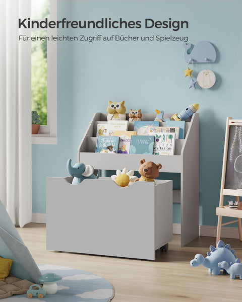 Rootz Toy Shelf on Wheels - Kids Organizer - Storage Unit - 3 Shelves - MDF - 29.5x62.5x70cm - Grey