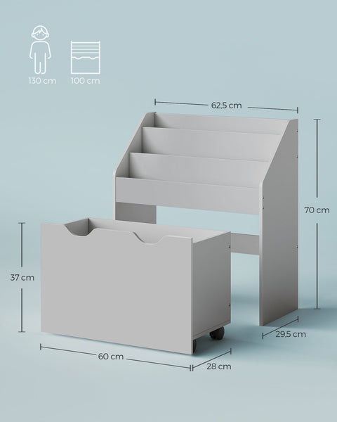 Rootz Children's Dove Gray Shelf - Kids Bookcase - Storage Organizer - MDF Chipboard - Anti-Tip - Easy Assembly - 29.5cm x 62.5cm x 70cm