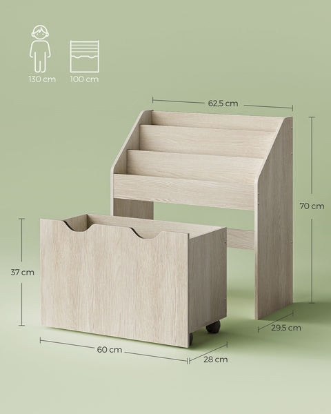 Rootz Toy Shelf with 3 Shelves on Wheels - Beige - MDF - Chipboard - 29.5cm x 62.5cm x 70cm - Mobile Organizer - Kids Storage Solution