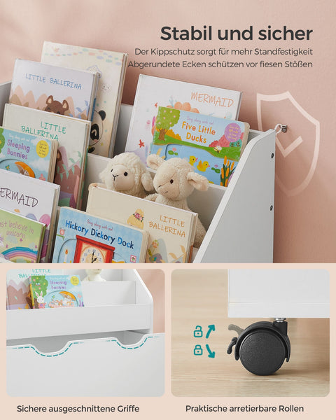 Rootz Toy Shelf - Kids Storage Unit - Children's Organizer - Easy Mobility with White Wheels - 3 Shelves