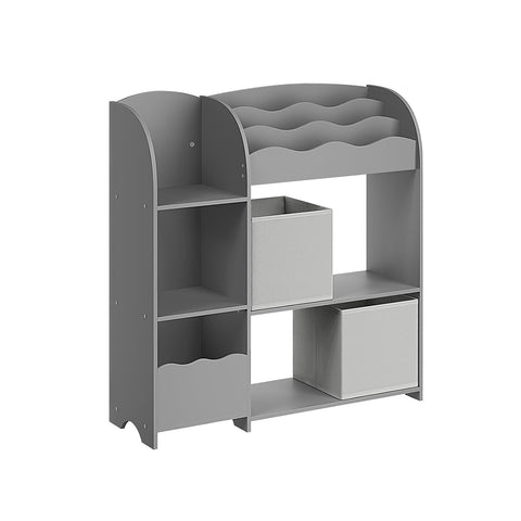 Rootz Kids Bookshelf with Storage Boxes - Toy Organizer - Bookcase - 45kg Load Capacity - 30x93x100cm - Grey