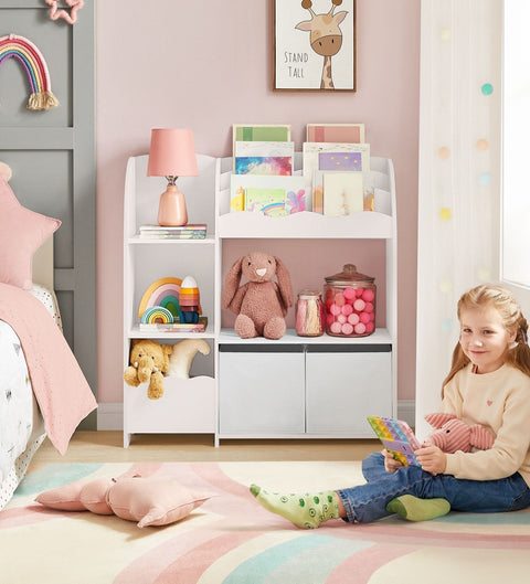 Rootz Children's Shelf with 2 Boxes - Storage for Toys & Books -  White - Space Saver - 30cm x 93cm x 100cm