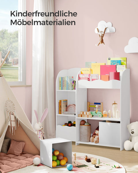 Rootz Children's Shelf with 2 Boxes - Storage for Toys & Books -  White - Space Saver - 30cm x 93cm x 100cm