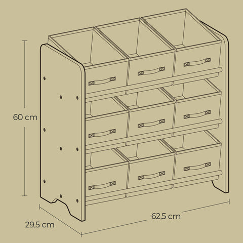 Rootz Regal Bookshelf - Storage Shelves - Fleece Boxes - Space-Saving Design - 29.5cm x 62.5cm x 60cm