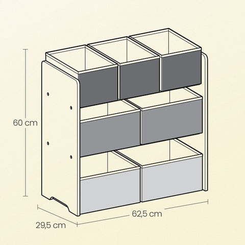 Rootz Regal Bookshelf - Storage Shelf - Organizer - 7 Non-Woven Boxes - Space-Saving - 29.5x62.5x60cm