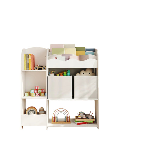 Rootz Bookcase Shelf - Storage Unit - Organizer - Includes 2 Storage Boxes - Wooden Chipboard - 30 x 93 x 100 cm