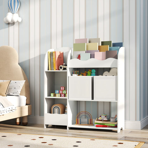 Rootz Bookcase Shelf - Storage Unit - Organizer - Includes 2 Storage Boxes - Wooden Chipboard - 30 x 93 x 100 cm