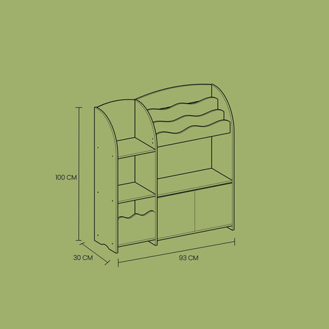 Rootz Bookcase Shelf - Storage Unit - Organizer - Includes 2 Storage Boxes - Wooden Chipboard - 30 x 93 x 100 cm