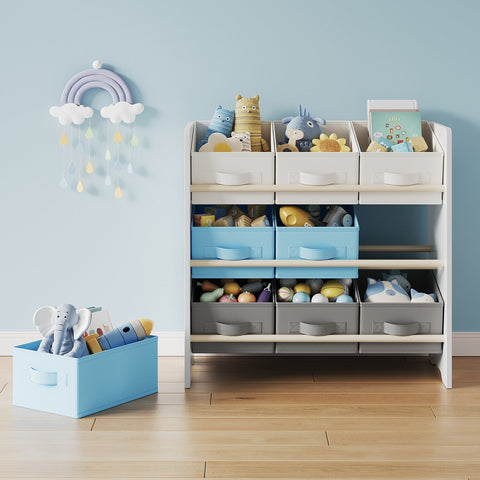 Rootz Regal Bookshelf - Storage Organizer - Space Saver - 9 Non-Woven Fabric Boxes - Versatile Design - 62.5 x 29.5 x 60 cm