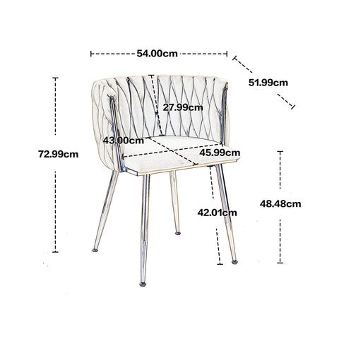 Rootz Set of 2 Velvet Dining Chairs - Upholstered Seating - Ivory White Chairs - Comfort Thick Padding - 54cm x 52cm x 72cm