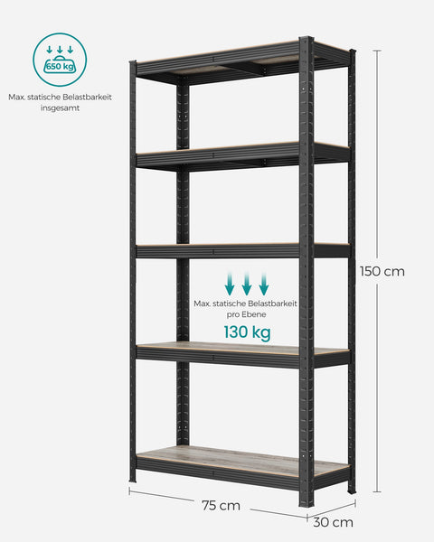 Rootz 2 Piece Set Storage Racks - Shelving Unit - Display Stand - Chipboard and Steel - 30cm x 75cm x 150cm
