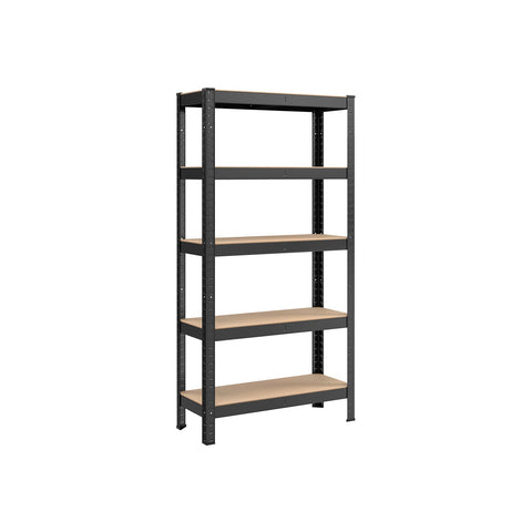 Rootz Heavy Duty Black Storage Rack - Shelving Unit - Steel Frame - MDF Shelves - Large Capacity - Easy Assembly - 30cm x 75cm x 150cm