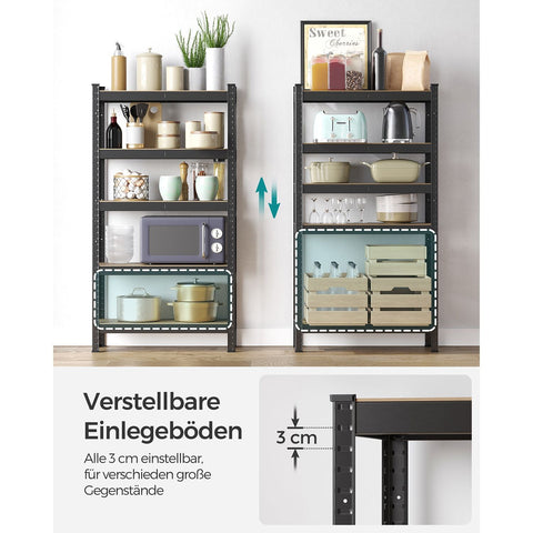 Rootz Heavy Duty Black Storage Rack - Shelving Unit - Steel Frame - MDF Shelves - Large Capacity - Easy Assembly - 30cm x 75cm x 150cm