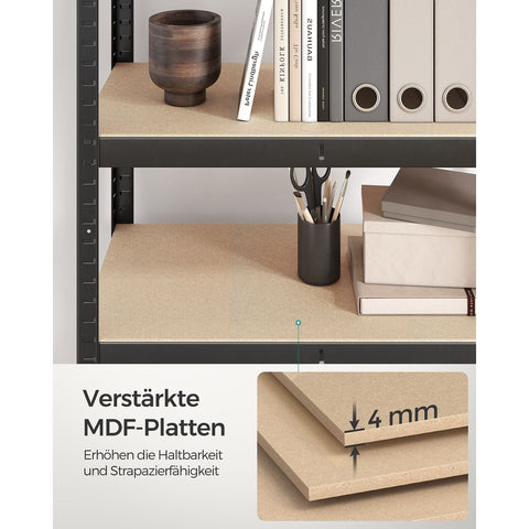 Rootz Heavy Duty Storage Rack - Black Shelf Organizer - Steel Frame - Sturdy MDF Shelves - 30cm x 75cm x 150cm - 130kg Capacity