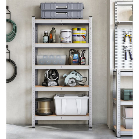 Rootz Storage Rack - Shelving Unit - Metal Rack - Galvanized Steel - 30cm x 75cm x 150cm - Heavy Duty - 130kg Load Capacity