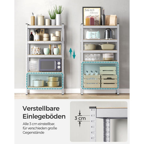 Rootz Heavy Duty Storage Rack - Shelving Unit - Metal Rack - Galvanized Steel - MDF - 30cm x 75cm x 150cm - 9.3kg - 130kg Shelf Capacity - 650kg Total Capacity