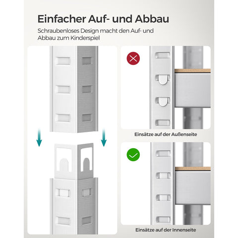Rootz Storage Rack - Shelving Unit - Metal Rack - Galvanized Steel - 30cm x 75cm x 150cm - Heavy Duty - 130kg Load Capacity
