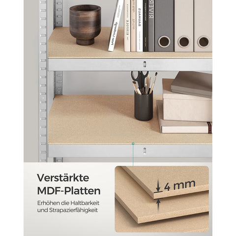 Rootz Heavy Duty Storage Rack - Shelving Unit - Metal Rack - Galvanized Steel - MDF - 30cm x 75cm x 150cm - 9.3kg - 130kg Shelf Capacity - 650kg Total Capacity