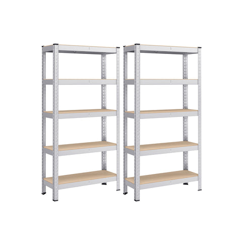 Rootz 2 Pack Storage Rack - Shelving Unit - Metal Shelves - Heavy Duty - Galvanized Steel - MDF - 30cm x 75cm x 150cm - 18.6kg - 130kg Capacity - 650kg Total Capacity