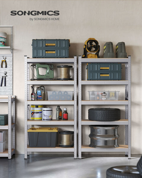 Rootz 2 Pack Storage Rack - Shelving Unit - Metal Shelves - Heavy Duty - Galvanized Steel - MDF - 30cm x 75cm x 150cm - 18.6kg - 130kg Capacity - 650kg Total Capacity