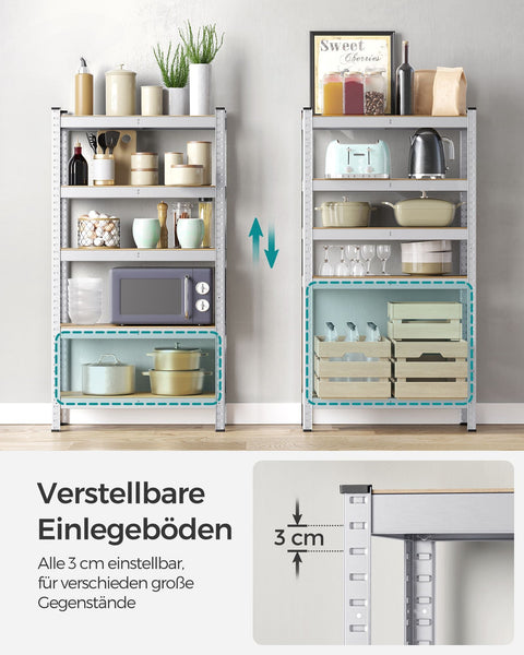 Rootz 2 Pack Storage Rack - Shelving Unit - Metal Shelves - Heavy Duty - Galvanized Steel - MDF - 30cm x 75cm x 150cm - 18.6kg - 130kg Capacity - 650kg Total Capacity