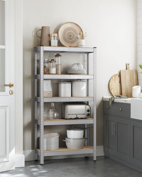 Rootz 2 Pack Storage Rack - Shelving Unit - Metal Shelves - Heavy Duty - Galvanized Steel - MDF - 30cm x 75cm x 150cm - 18.6kg - 130kg Capacity - 650kg Total Capacity