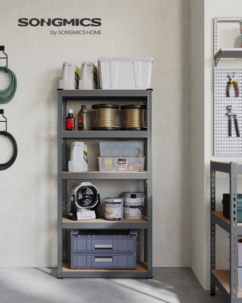 Rootz Gray Storage Rack - Shelving Unit - Metal Rack - Galvanized Steel - MDF - Heavy Duty - 30cm x 75cm x 150cm - 9.3kg - 130kg Shelf Capacity - 650kg Total Capacity