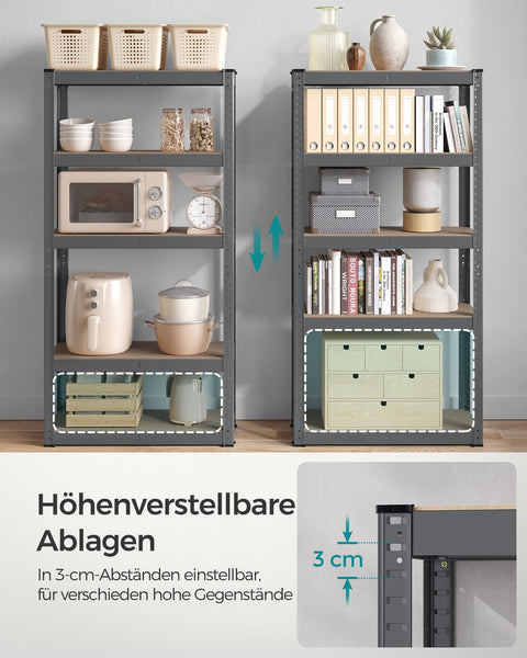 Rootz Gray Storage Rack - Shelving Unit - Metal Rack - Galvanized Steel - MDF - Heavy Duty - 30cm x 75cm x 150cm - 9.3kg - 130kg Shelf Capacity - 650kg Total Capacity