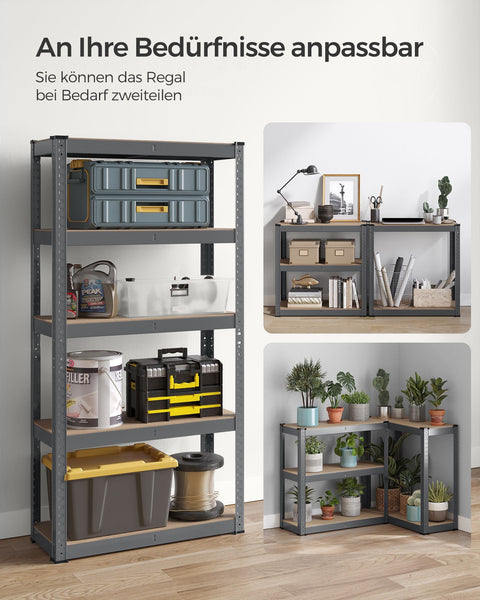 Rootz Gray Storage Rack - Shelving Unit - Metal Rack - Galvanized Steel - MDF - Heavy Duty - 30cm x 75cm x 150cm - 9.3kg - 130kg Shelf Capacity - 650kg Total Capacity