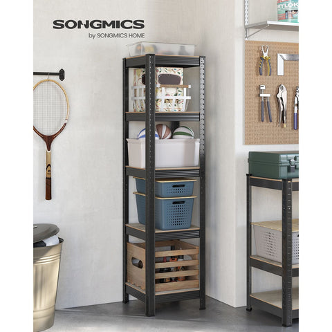 Rootz 3 Tier Stand Shelf - Greige Black - Steel MDF - Storage Organizer - Space Saving - Easy Assembly - 37cm x 37cm x 150cm