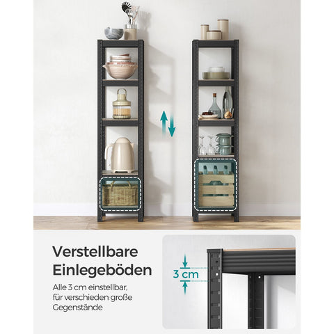 Rootz 3 Tier Stand Shelf - Greige Black - Steel MDF - Storage Organizer - Space Saving - Easy Assembly - 37cm x 37cm x 150cm