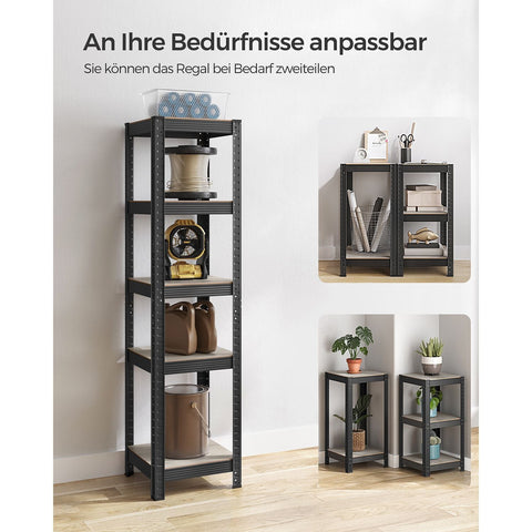 Rootz 3 Tier Stand Shelf - Greige Black - Steel MDF - Storage Organizer - Space Saving - Easy Assembly - 37cm x 37cm x 150cm