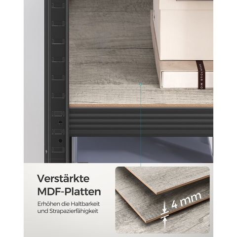 Rootz 3 Tier Stand Shelf - Greige Black - Steel MDF - Storage Organizer - Space Saving - Easy Assembly - 37cm x 37cm x 150cm