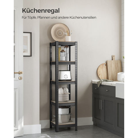 Rootz 3 Tier Stand Shelf - Greige Black - Steel MDF - Storage Organizer - Space Saving - Easy Assembly - 37cm x 37cm x 150cm
