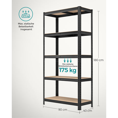 Rootz Storage Shelves Set of 2 - Steel Rack - Metal Rack - Heavy Duty Shelves - 180cm x 90cm x 40cm