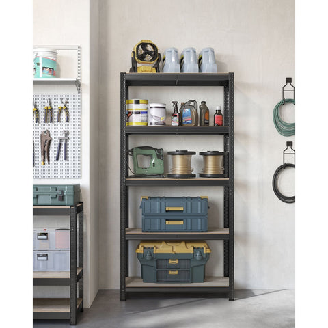 Rootz 5 Tier Stand Shelf - Storage Rack - Organizer - Steel MDF - Greige Black - 40cm x 90cm x 180cm