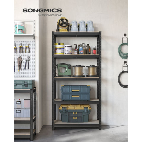 Rootz 5 Tier Stand Shelf - Storage Rack - Organizer - Steel MDF - Greige Black - 40cm x 90cm x 180cm