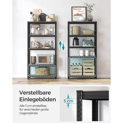 Rootz 5 Tier Stand Shelf - Storage Rack - Organizer - Steel MDF - Greige Black - 40cm x 90cm x 180cm