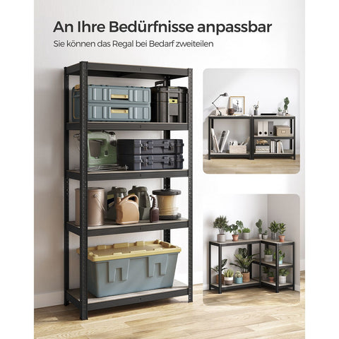 Rootz 5 Tier Stand Shelf - Storage Rack - Organizer - Steel MDF - Greige Black - 40cm x 90cm x 180cm