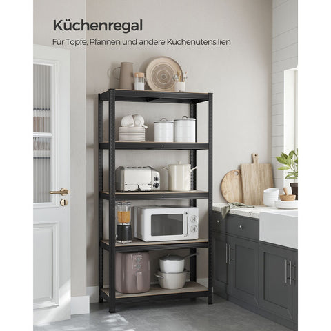 Rootz 5 Tier Stand Shelf - Storage Rack - Organizer - Steel MDF - Greige Black - 40cm x 90cm x 180cm