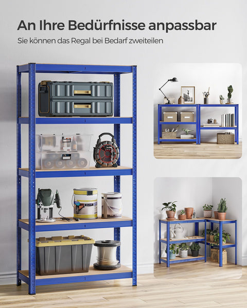 Rootz Storage Rack - Shelving Unit - Garage Organizer - Strong Support - 180cm x 90cm x 40cm - Blue