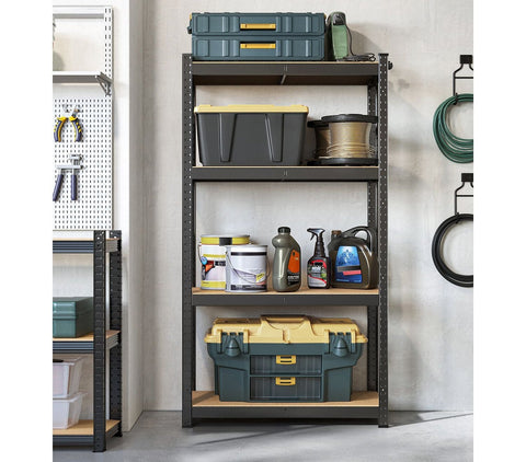 Rootz Black Load Shelf - Storage Rack - Shelving Unit - Powder-coated Steel - MDF - Heavy Duty - 40cm x 80cm x 160cm