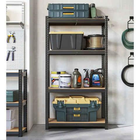 Rootz Heavy Duty Storage Rack - Black Metal Shelf - Organizer Stand - Powder-coated Steel - MDF - 40cm x 80cm x 160cm - 10.5kg - 130kg Capacity - Garage, Kitchen, Office Storage Solution