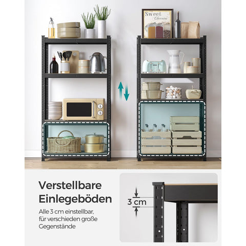 Rootz Heavy Duty Storage Rack - Black Metal Shelf - Organizer Stand - Powder-coated Steel - MDF - 40cm x 80cm x 160cm - 10.5kg - 130kg Capacity - Garage, Kitchen, Office Storage Solution