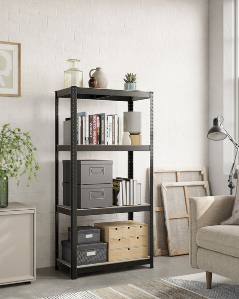 Rootz Standing Shelf - Bookcase - Storage Rack - Adjustable Shelves - Steel & MDF - 40cm x 80cm x 160cm - Greige Black - 130kg Max Load - 10.5kg
