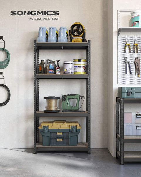 Rootz Steel and MDF Stand Shelf - Greige Black - Storage Rack - Heavy Duty - Easy Assembly - 40cm x 80cm x 160cm